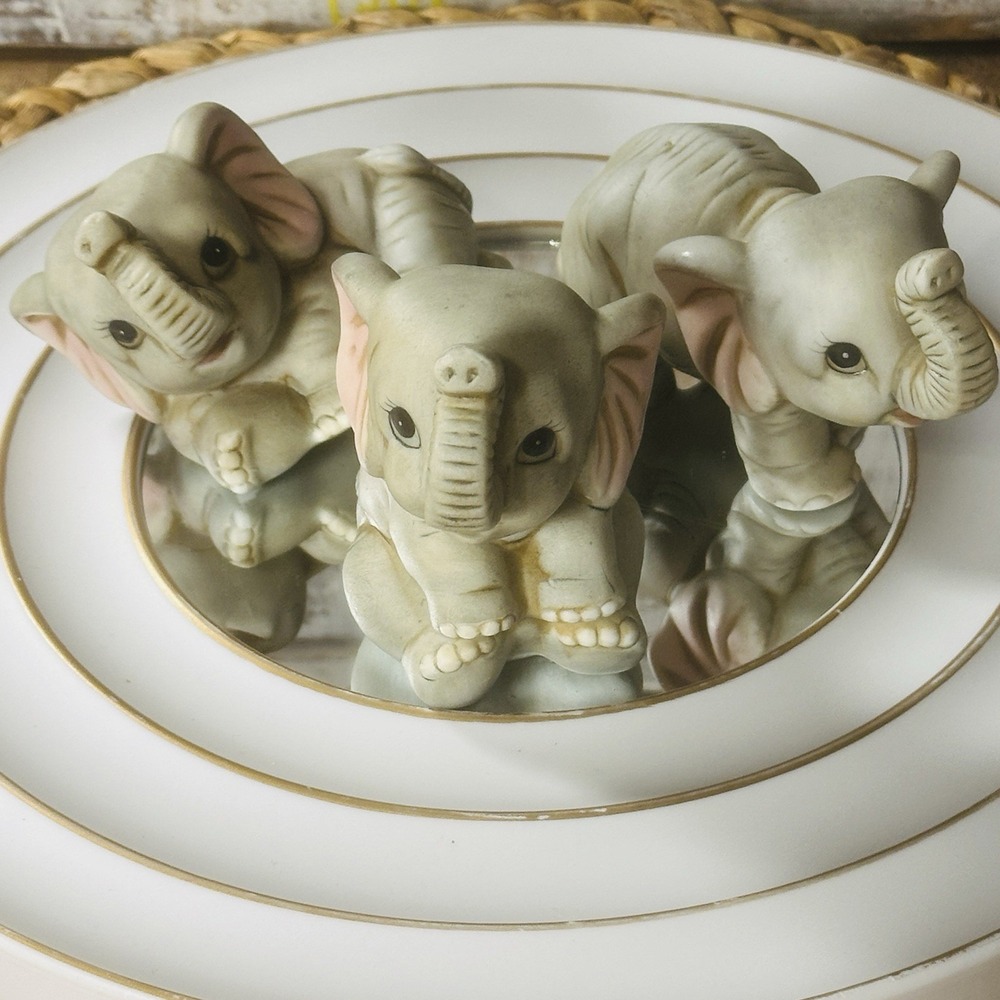 Homco Ceramic‎ Set Of 3 Baby Elephants Figurines
